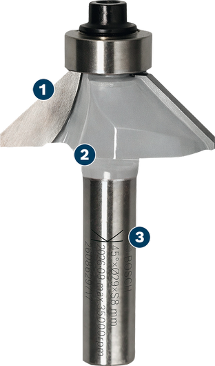 Bosch router bit chamfer 45 degree, 29 mm diameter.