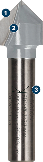Bosch router bit V-groove 12 mm 90 degree shank 8 mm.