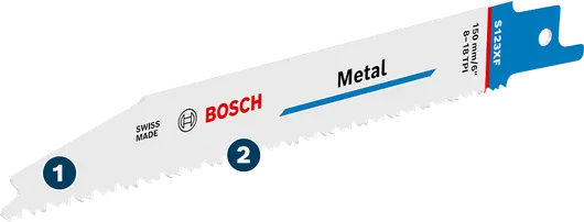 Bosch S123XF reciprocating saw blade for metal cutting.