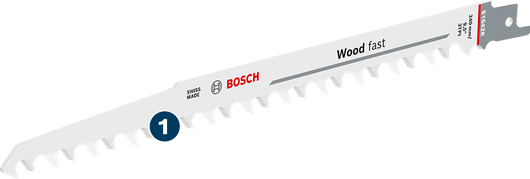 Bosch Wood fast reciprocating saw blade for wood cutting.