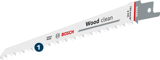 Bosch S644D Wood Clean reciprocating saw blade for fast wood cutting.