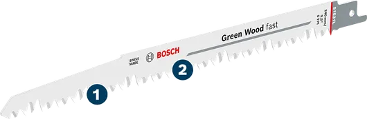 Bosch Green Wood fast reciprocating saw blade for wood.