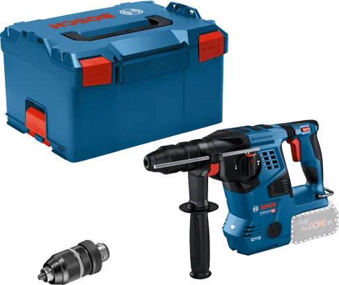 Bosch GBH 18V-28 rotary hammer with case and chuck.