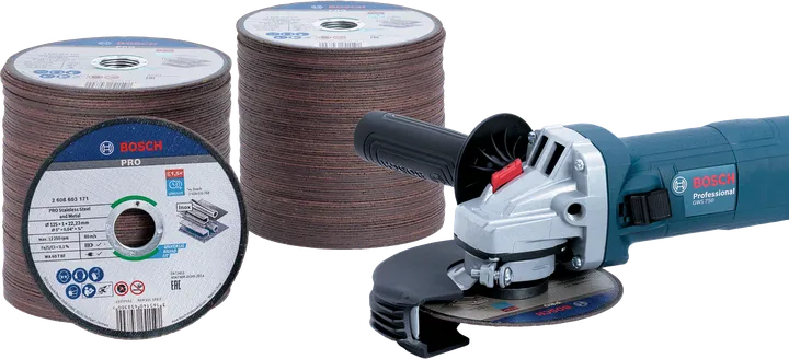 Rebarbadora Bosch GWS 750 Bundle de 125 mm com discos de corte.
