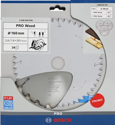 Bosch PRO Wood Circular Saw Blade 160 mm 3 pack.