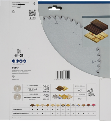 Bosch PRO Wood & Multi Material 216 mm circular saw blades promo pack.
