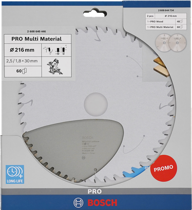 Bosch PRO Wood & Multi Material Circular Saw Blade 216 mm promo pack.