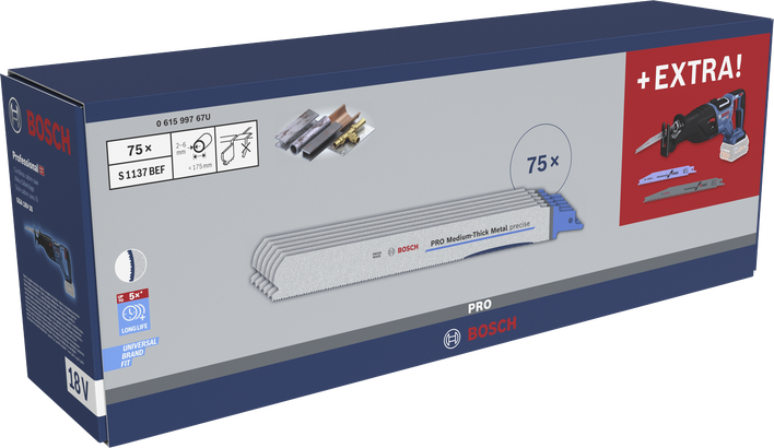 Bosch PRO Mitteldicke Metall-Säbelsägeblätter, Packung.