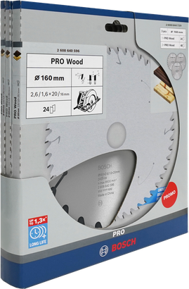 Bosch PRO Wood circular saw blade 160 mm 3-pack.