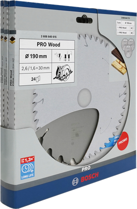 Bosch PRO Wood 190 mm circular saw blade 3-pack.