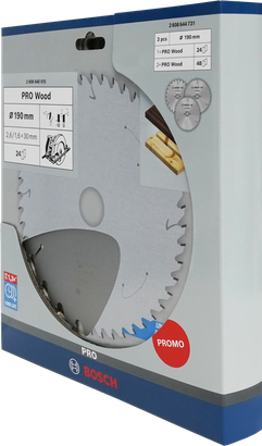 Bosch PRO Wood circular saw blade 190 mm promo pack.