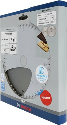 Bosch PRO Holz- und Aluminium-Kreissägeblatt 165 mm, 2er-Packung.