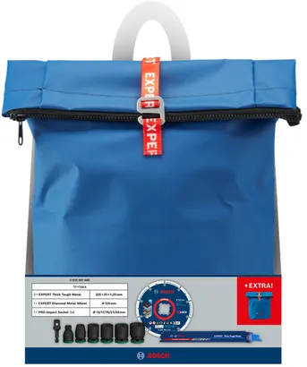 Bosch EXPERT Abbruch- und Installationsset in blauer Tasche.