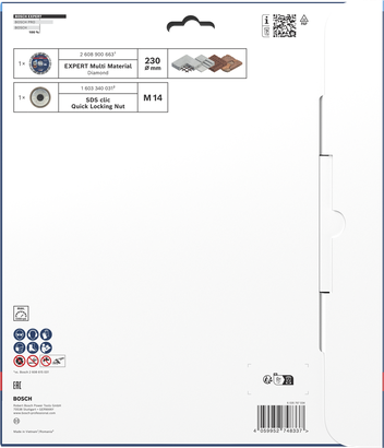 Bosch EXPERT Multi Material Diamanttrennscheibe 230 mm mit Klickmutter.
