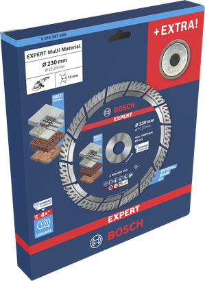 Bosch EXPERT Multi Material Diamanttrennscheibe 230 mm mit Klickmutter.