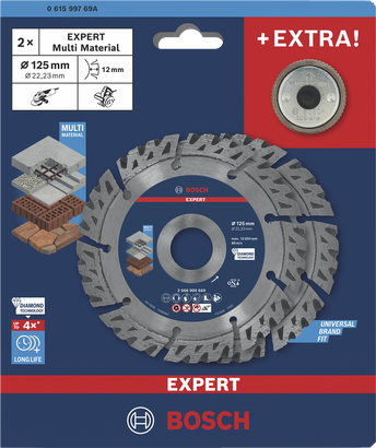Bosch EXPERT Multi Material Diamanttrennscheibe 125 mm mit Klickmutter.