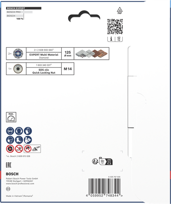Bosch EXPERT Multi Material Diamanttrennscheibe 125 mm mit Klickmutter.