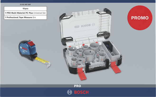 Bosch PRO Multi Material PC Plus Lochsägen-Set mit 8m Maßband.