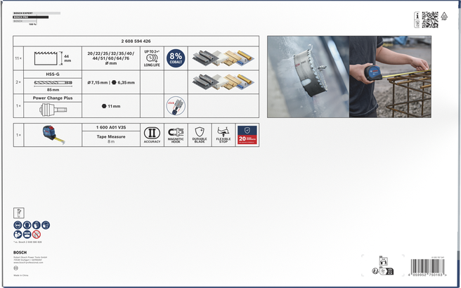 Bosch PRO Multi Material PC Plus Lochsägen-Set und Maßband.