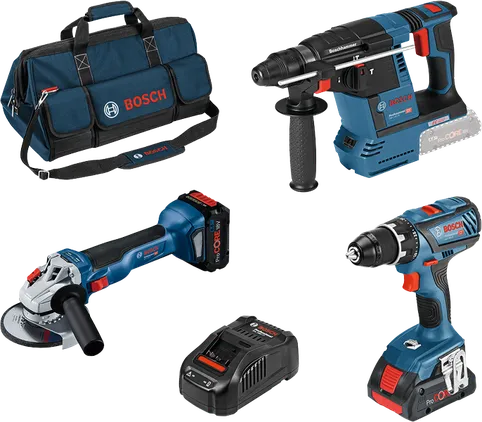 Bosch 18 Volt Akku-Profi-Set GSR 18 V-28, GWS 18-125 V-LI, GBH 18 V-20