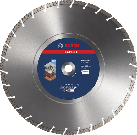 Bosch Professional Disco de corte de diamante EXPERT MultiMaterial de 450 x 25,40 x 3,3 x 12 mm · 2608900668