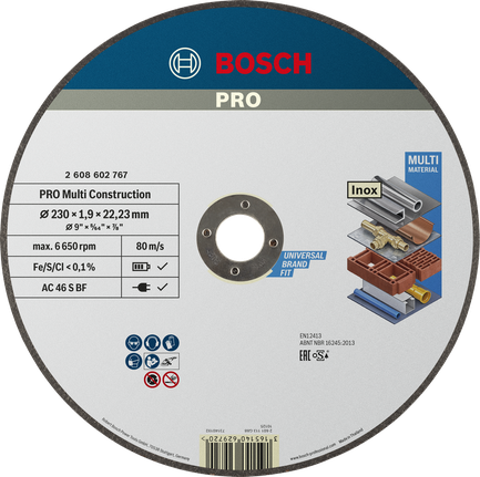 Bosch Professional Disco de corte PRO Multi Material, 230 x 1,9 x 22,23 mm · 2608602767
