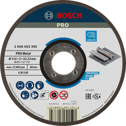 Bosch Professional Disco de corte abrasivo PRO Metal, 115 x 3 x 22,23 mm · 2608603395
