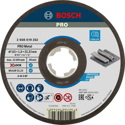 Bosch Professional Disco de corte abrasivo PRO Metal, 115 x 1,6 x 22,23 mm, X-Lock · 2608619252