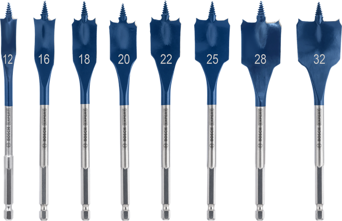 Bosch Professional Set de brocas fresadoras planas EXPERT Self Cut Speed de 12/16/18/20/22/25/28/32 mm, 8 unidades · 2608902111