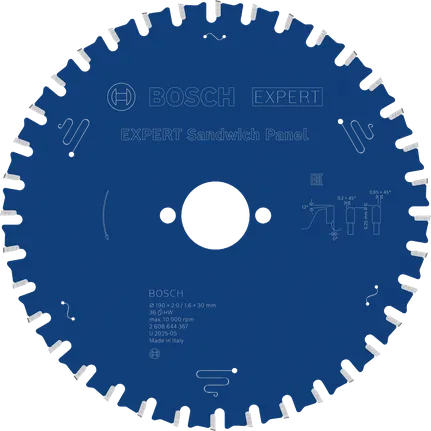 Bosch Professional Hoja de sierra circular EXPERT Sandwich Panel, 190 x 2/1,6 x 30 mm, T36 · 2608644367