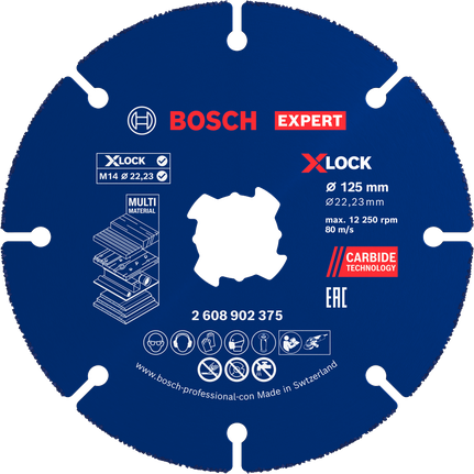 Bosch Professional Disco de corte de carburo EXPERT Multi Material, 125 x 22,23 mm, X-Lock, 10 uds. · 2608902377