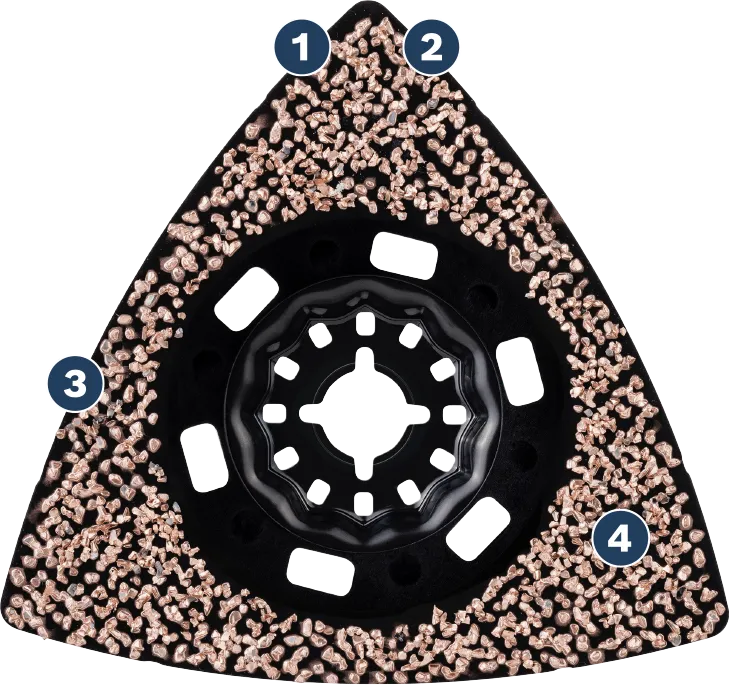 Brusný talíř Bosch s delta zrnitostí z tvrdokovu pro odstraňování spár.