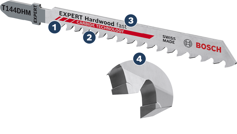 Bosch T144DHM jigsaw blade for fast hardwood cutting.