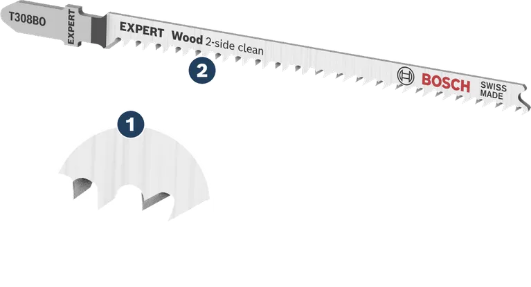 Bosch EXPERT Wood 2-side clean jigsaw blade.