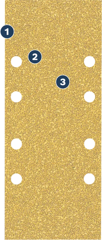 Bosch rectangular sandpaper sheet with multiple dust extraction holes.