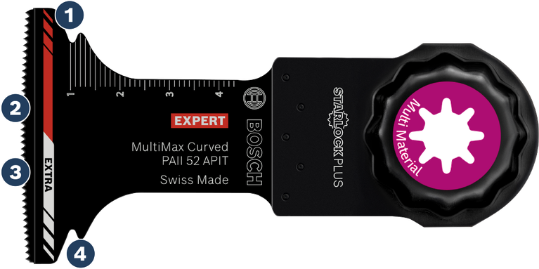 Вигнуте лезо Bosch MultiMax PAI 52 APIT Starlock Plus для різання різних матеріалів.