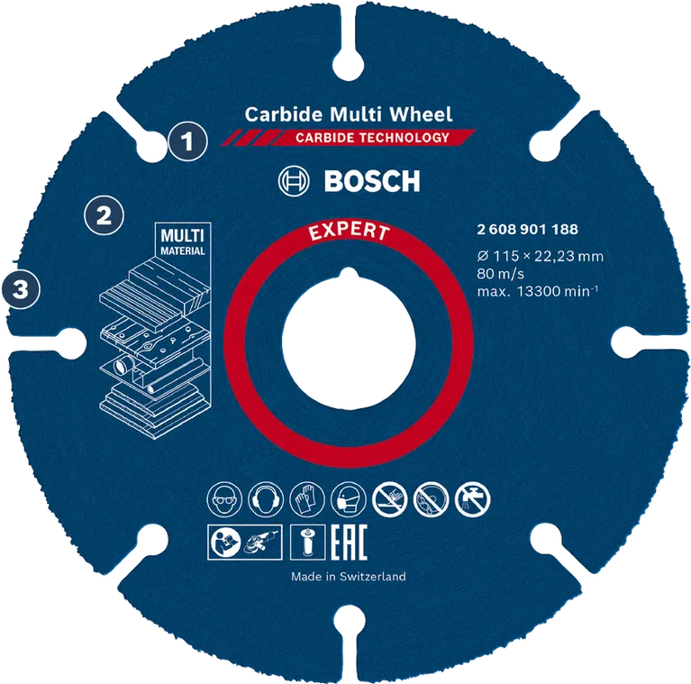 Víceúčelový karbidový kotouč Bosch Expert pro řezání různých materiálů.