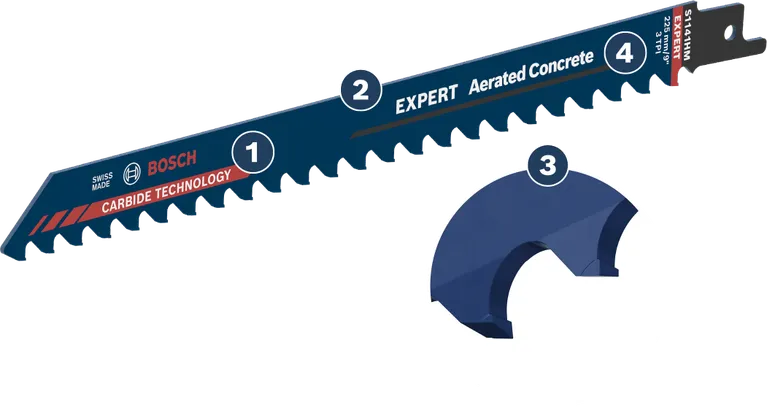 Bosch EXPERT reciprocating saw blade for aerated concrete.
