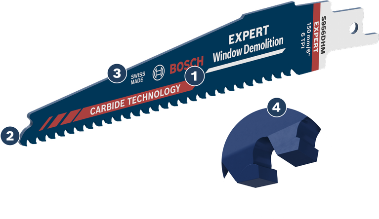 Bosch Expert Window Demolition saw blade with carbide technology.