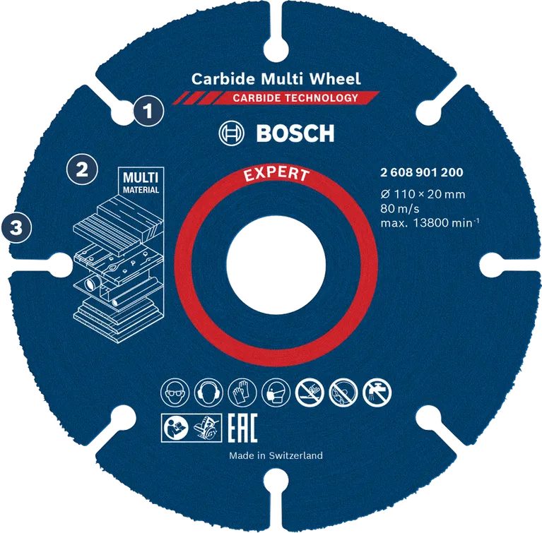 Disco de corte Bosch Carbide Multi Wheel para uso con múltiples materiales.