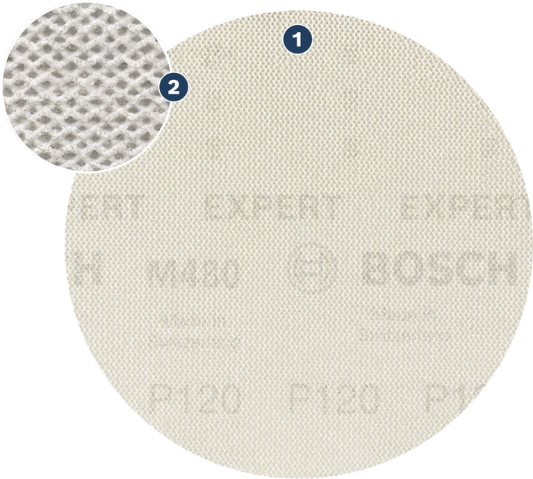 Bosch Expert slibeblad med net med nærbillede af slibende overflade.