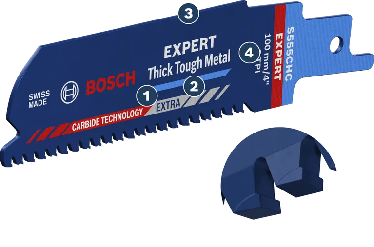 Bosch EXPERT tyk, robust metal-bajonetsavklinge med hårdmetalfortænder.