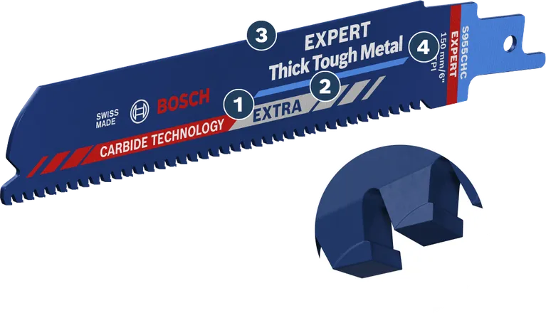 Bosch Expert carbide reciprocating saw blade for thick tough metal.
