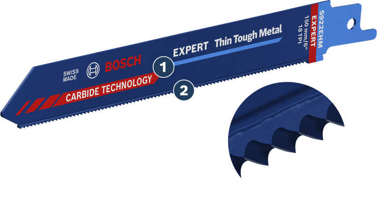 Bosch Expert Thin Tough Metal saw blade with carbide teeth.