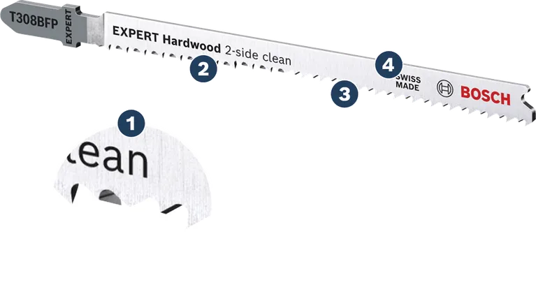 Bosch EXPERT Hardwood 2-side clean jigsaw blade.