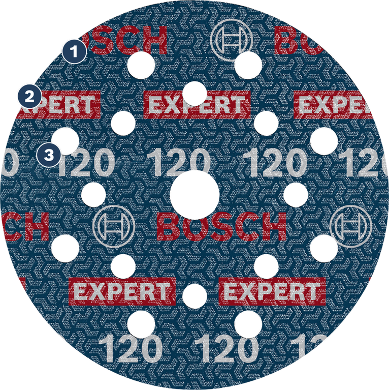 Disco de lijado Bosch Expert de grano 120 para lijadoras orbitales.