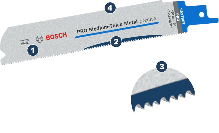 Bosch S 937 BEF reciprocating saw blade for medium-thick metal.
