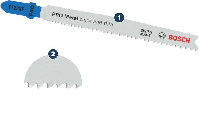 Bosch T123XF PRO Metal jigsaw blade for thick and thin cuts.