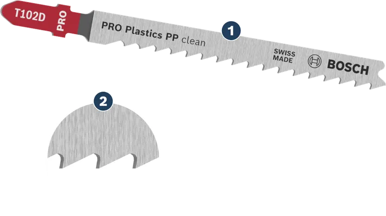 Lame de scie sauteuse Bosch T102D pour des coupes nettes dans le plastique.