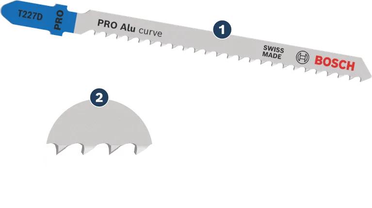 Bosch T227D jigsaw blade for aluminum curve cuts.